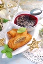 Croquettes and red borscht for christmas eve Royalty Free Stock Photo