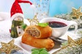 Croquettes and red borscht for christmas eve Royalty Free Stock Photo