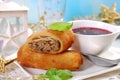 Croquettes and red borscht for christmas eve Royalty Free Stock Photo