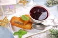 Croquettes and red borscht for christmas eve Royalty Free Stock Photo