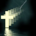 Cross 3D Refelcted in Water - Religion Royalty Free Stock Photo