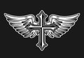 Cross with angel wings tattoo style vector illustration on black background Royalty Free Stock Photo