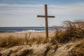 Cross on the beach marks Ocean Grove, NJ, on a sunny winter day Royalty Free Stock Photo