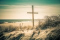 Cross on the beach in Ocean Grove, NJ, retro split tone Royalty Free Stock Photo