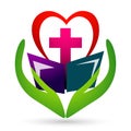 Cross with bible church people union care love logo design icon on white background Royalty Free Stock Photo