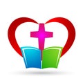 Cross with bible church people union care love logo design icon on white background Royalty Free Stock Photo