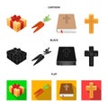 Cross, bible, gift and carrots.Easter set collection icons in cartoon,black,flat style vector symbol stock illustration