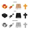 Cross, bible, gift and carrots.Easter set collection icons in cartoon,black,monochrome style vector symbol stock