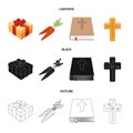 Cross, bible, gift and carrots.Easter set collection icons in cartoon,black,outline style vector symbol stock