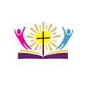 Cross Bible and people Christianity illustration logo icon Royalty Free Stock Photo