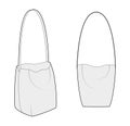 Cross-Body Slouchy Tote hobo silhouette bag. Fashion accessory technical illustration. Vector satchel front 3-4 view