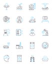 Cross-border exchange linear icons set. Borders, Trade, Immigration, Communication, Globalization, Integration