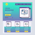 Cross browsing flat landing page website template. Homepage artwork, case study, tune design. Web banner with header