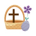 Cross catholic in basket wicker with egg easter