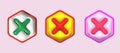 cross check mark icon button and no or wrong symbol on reject cancel sign button . rendering 3D