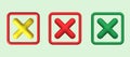 cross check mark icon button and no or wrong symbol on reject cancel sign button . rendering 3D