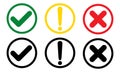 Cross check mark icons, flat round black colour set vector illustration Royalty Free Stock Photo