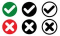 Cross check mark icons, flat round buttons and black colour set vector illustration Royalty Free Stock Photo