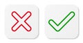 Cross & check mark line icons, flat square buttons set. Royalty Free Stock Photo