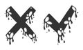 Cross and check marks, X and V icons. No and Yes symbols, vote and decision. Vector image. Cartoon style, liquid dripping