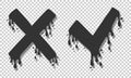 Cross and check marks, X and V icons. No and Yes symbols, vote and decision. Vector image. Cartoon style, liquid dripping