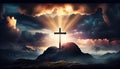 The cross of Christ on bright Easter morning symbolizing a new begining. Generative Ai Royalty Free Stock Photo