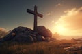 Cross christ sunset. Generate Ai Royalty Free Stock Photo