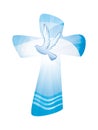 Baptism christian cross whit waves of water and dove on blue background Royalty Free Stock Photo