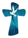 Christian cross. Abstract Holy Spirit with dove on blue background Royalty Free Stock Photo