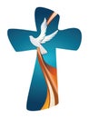 Holy Spirit symbol. Christian cross with dove on blue background Royalty Free Stock Photo