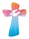 Christian cross with dove. Holy spirit symbol on colored background Royalty Free Stock Photo