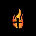 Cross church flame fire logo