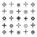 Cross, circle and square design elements.