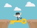 Cross the cliff with key to success illustration Royalty Free Stock Photo