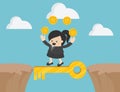 Cross the cliff with key to success illustration Royalty Free Stock Photo