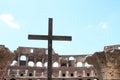 Cross in Colosseum as memorial Royalty Free Stock Photo