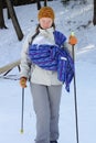 Cross contry skiing with sling and newborn baby Royalty Free Stock Photo