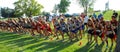 Cross country teams line up at the starting line