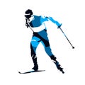 Cross country skier, abstract blue isolated vector silhouette