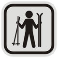 Skier with ski and ski poles, black icon, frame, eps. Royalty Free Stock Photo