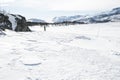 a cross country skier is on the way in a splendid, breathtaking winter landscape - Norway, Jotunheim