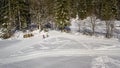 Cross country skiers and beautiful white ski tracks