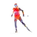 Cross country skiing, isolated low polygonal vector skier illustration