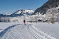 Male person cross-country skiing in beautiful nordic winter landscape in Leogang, Tirol, Alps, Austria