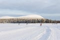 Cross-country skiing track in the mountain scenery