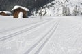 Cross country skiing tracks in winter landscape Royalty Free Stock Photo