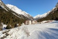 Cross-country skiing trail through the Pitztal near Sankt Leonhard in Tirol, winter sports in snowy landscape in the Austrian Alps Royalty Free Stock Photo