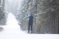 Cross country Skilling. A skier goes skiing on the ski track