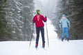 Cross country Skilling. A skier goes skiing on the ski track