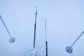Cross country skis and rods in deep snow. Royalty Free Stock Photo